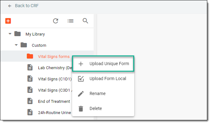 Selecting option to add forms