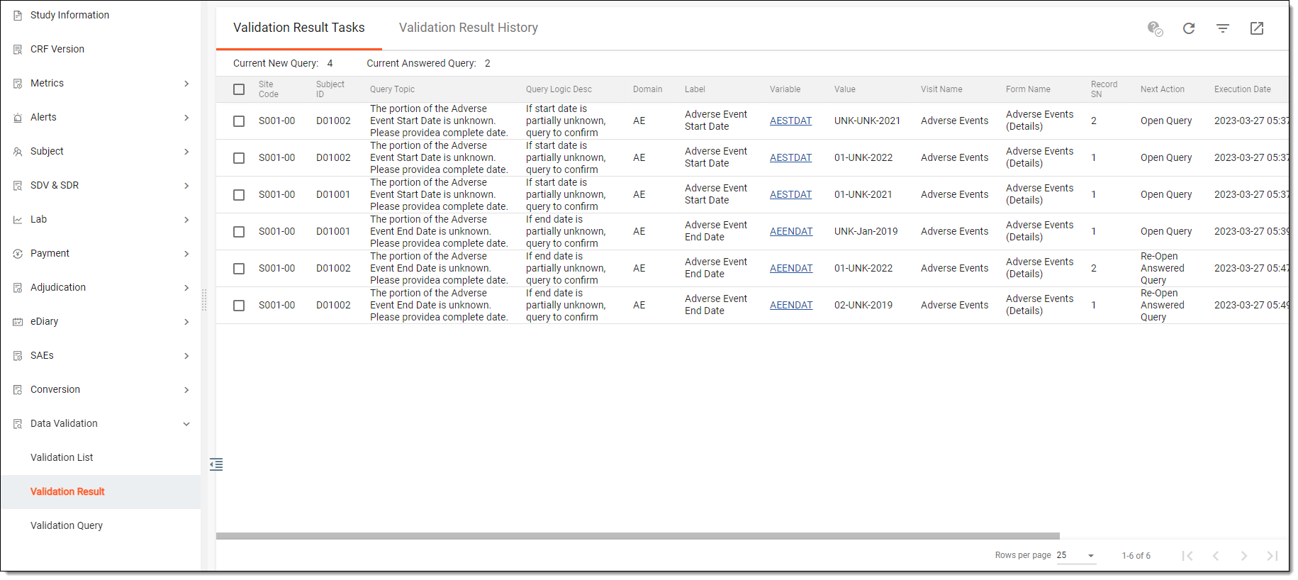 Validation Result tab