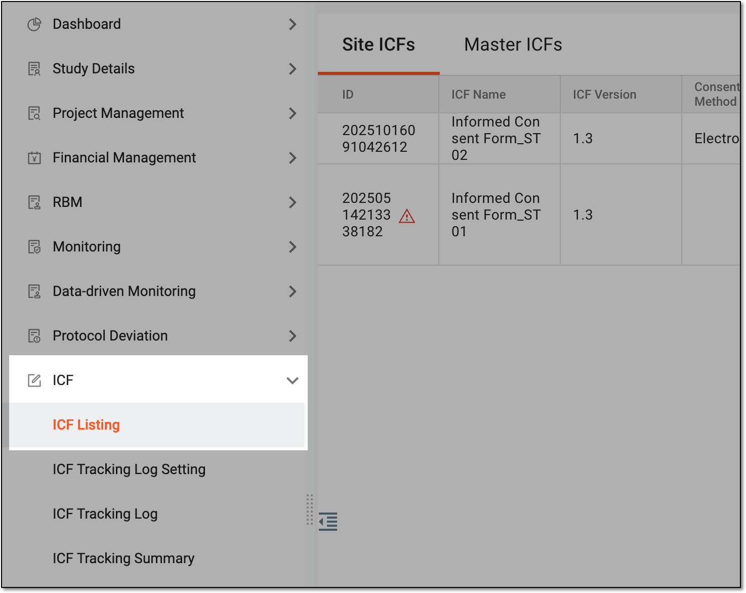 Accessing ICF listing