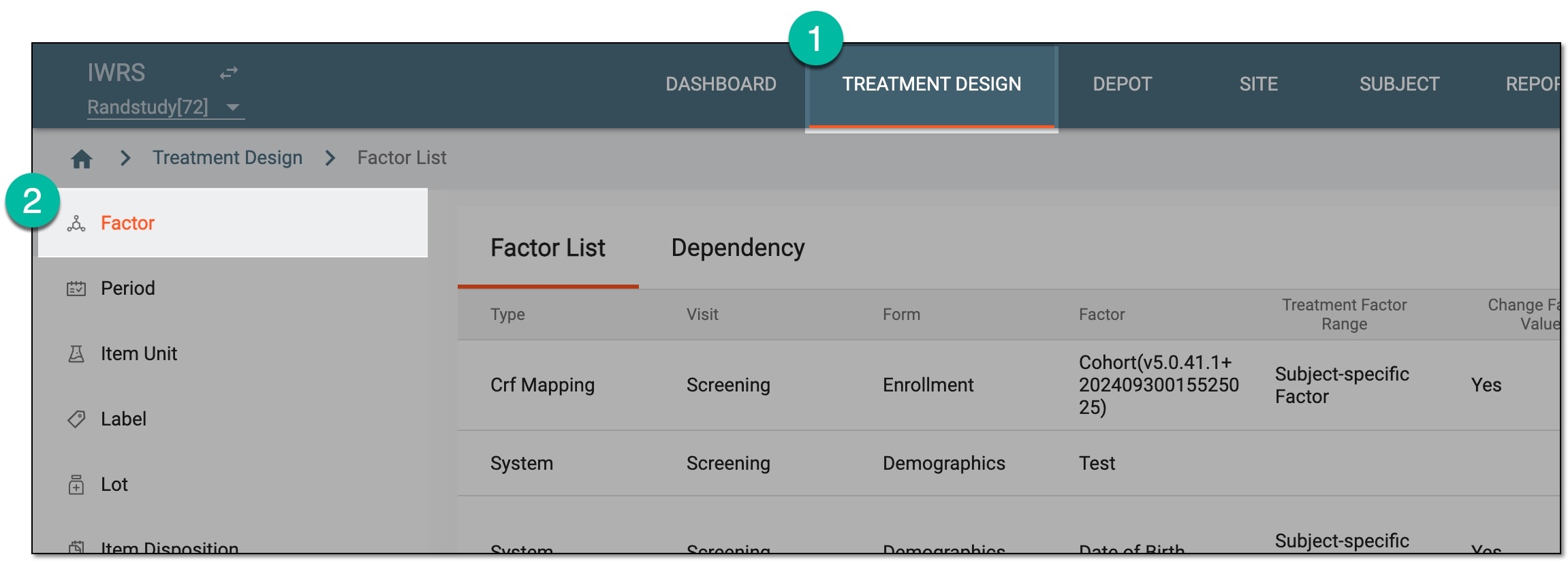 Accessing factor list