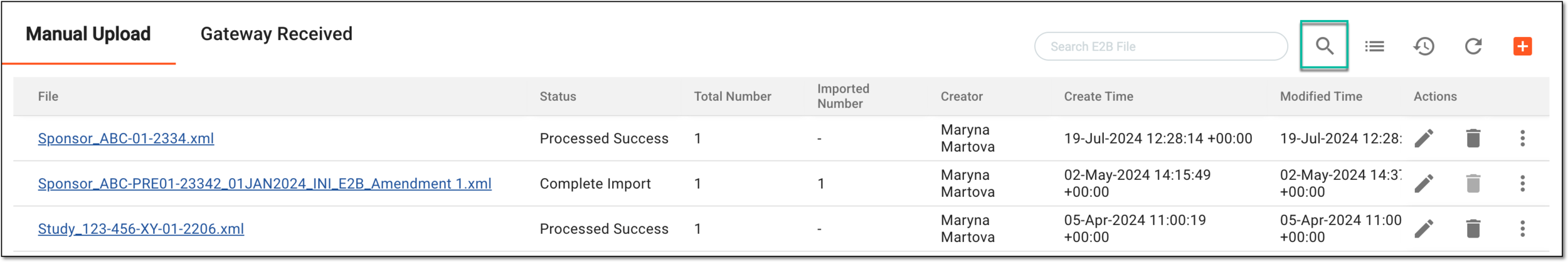 Accessing advanced filters to find E2B R3 files