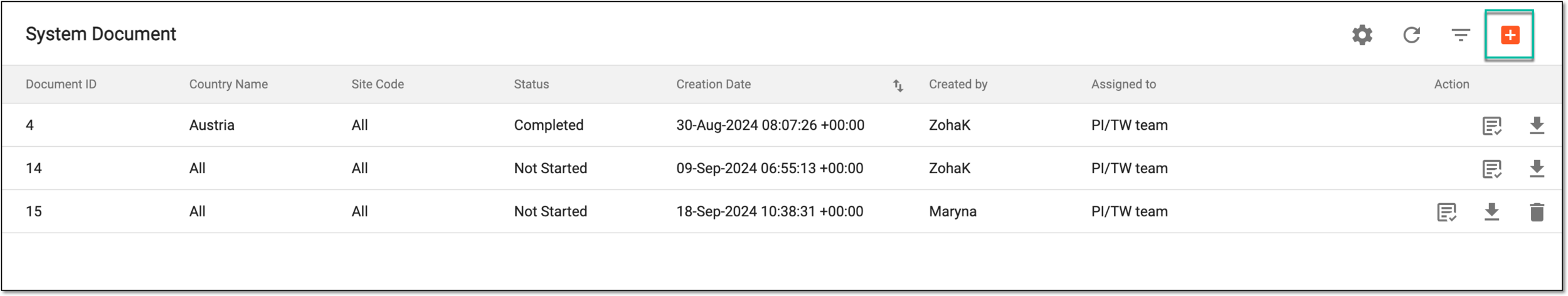 Adding data acknowledgment task