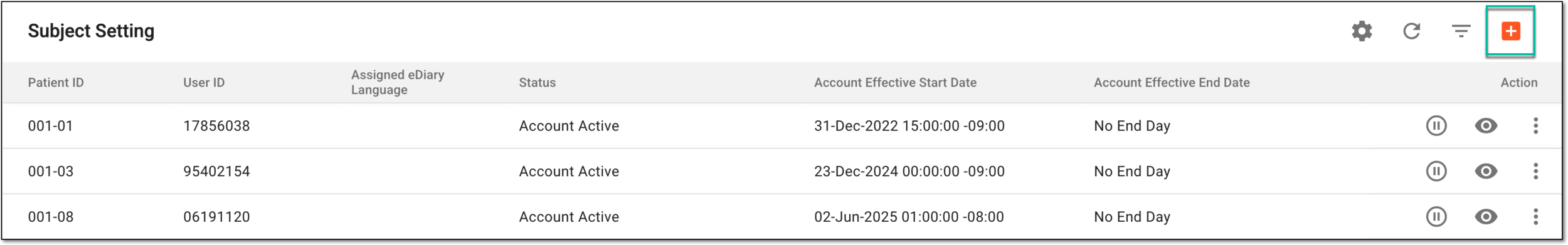 Selecting option to add new subject account
