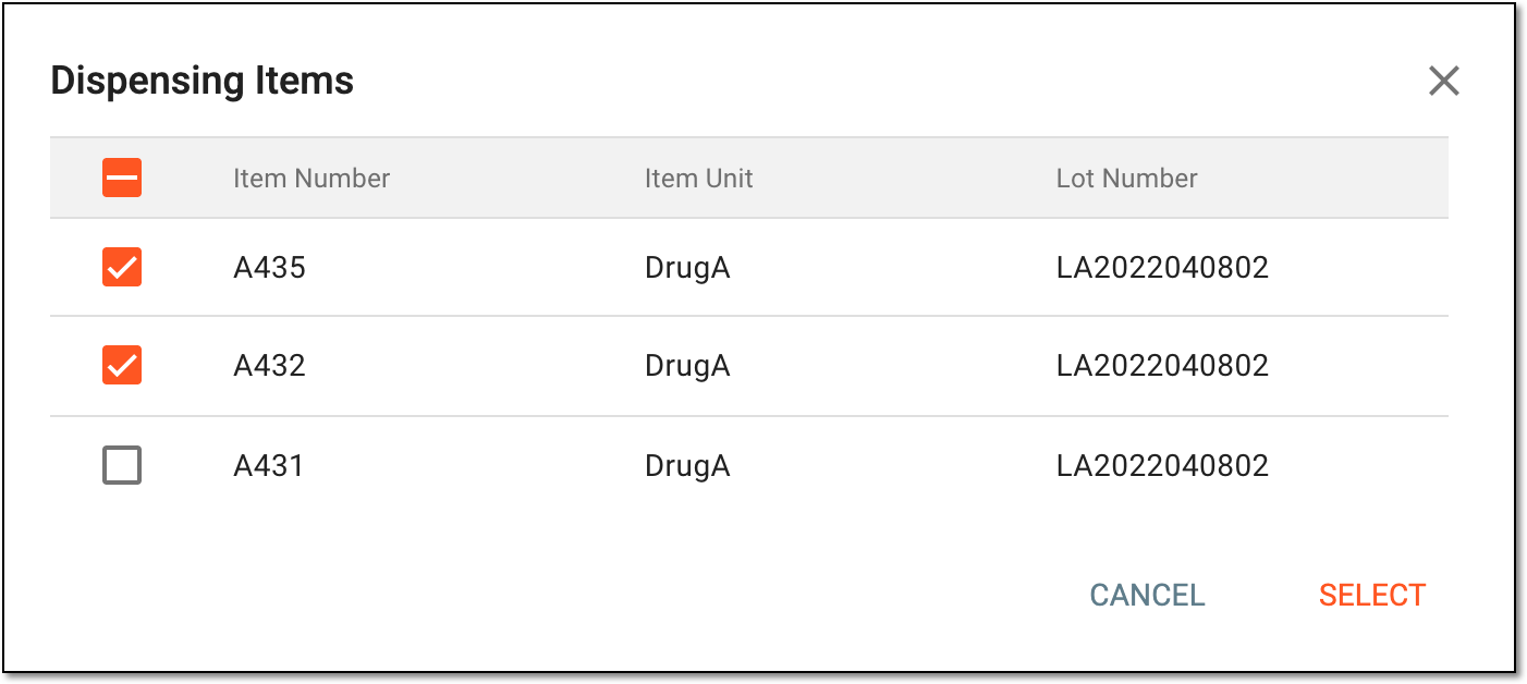 Selecting dispensed items