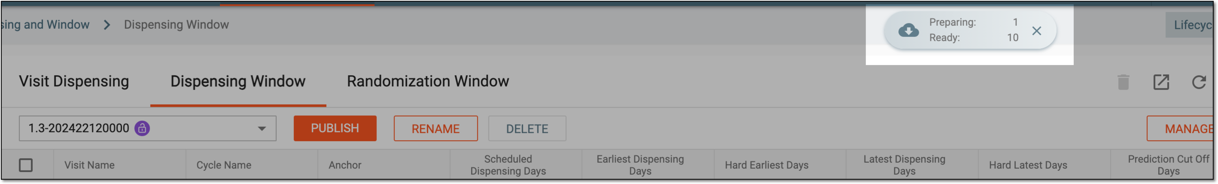 Dispensing window list export progress