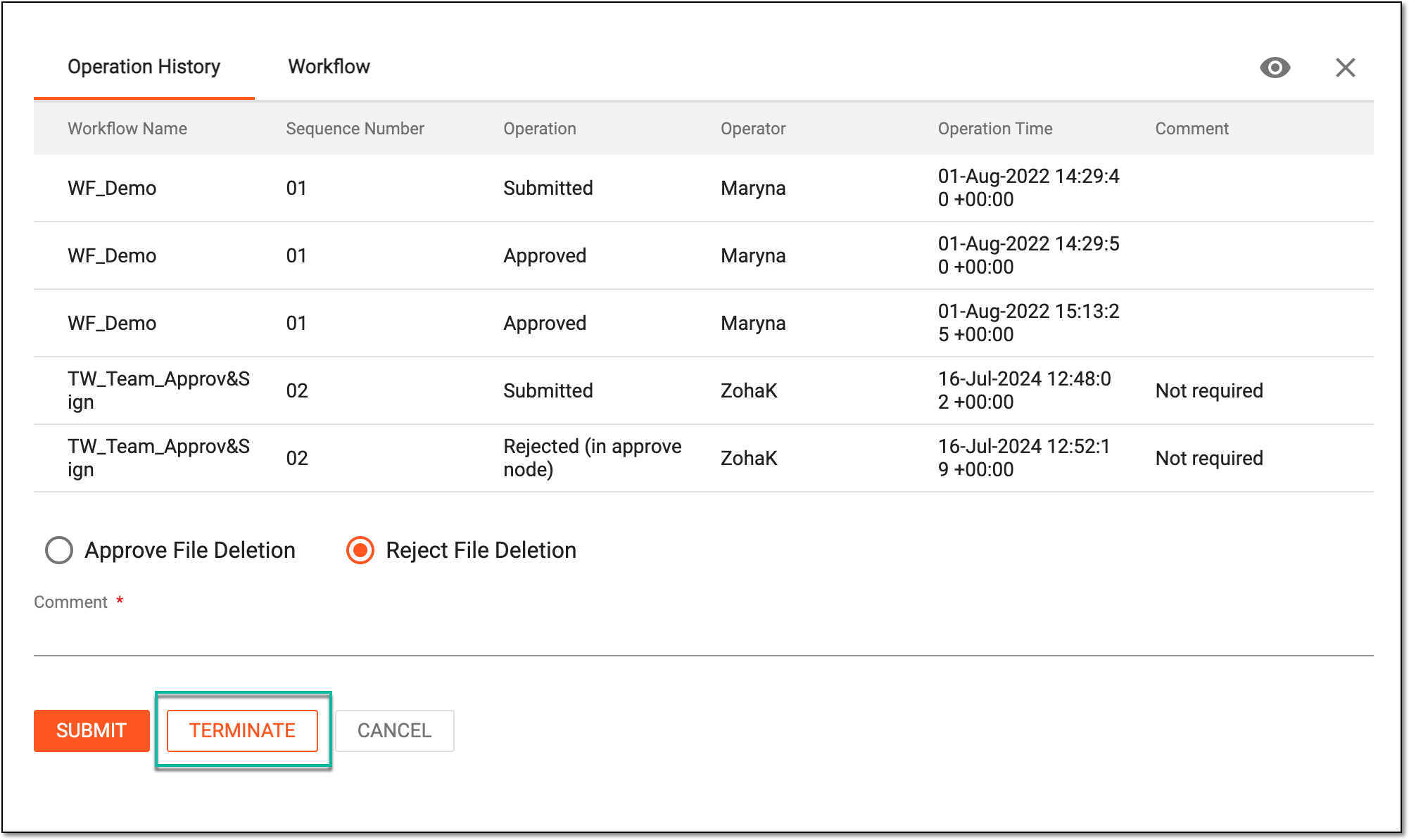 Terminating file audit