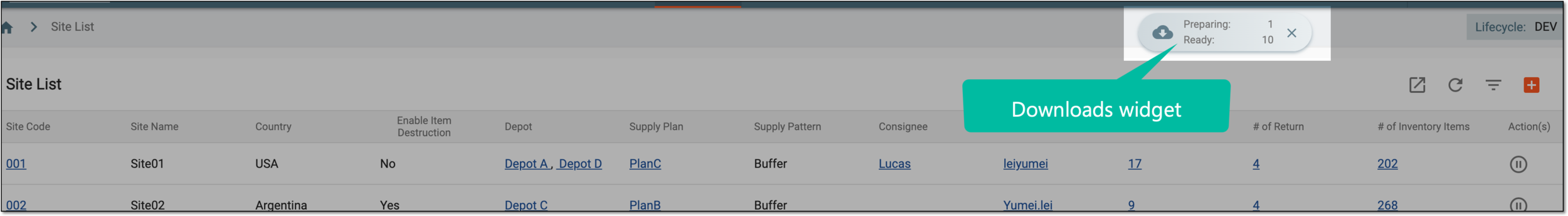 Downloads widget