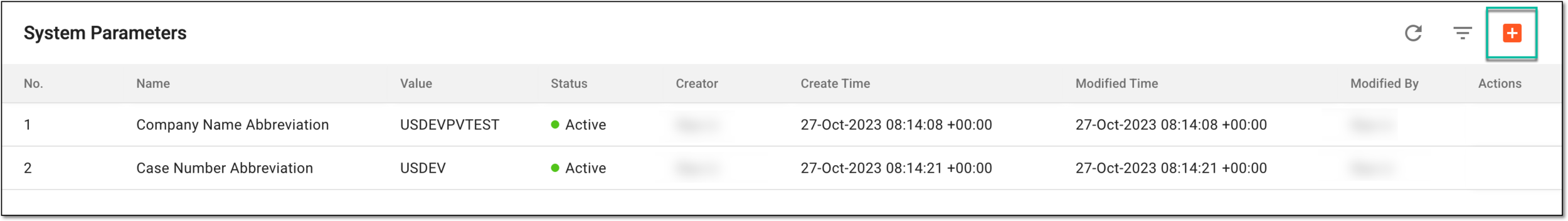 Selecting to add new system parameter