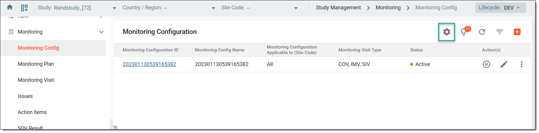 Accessing study settings option