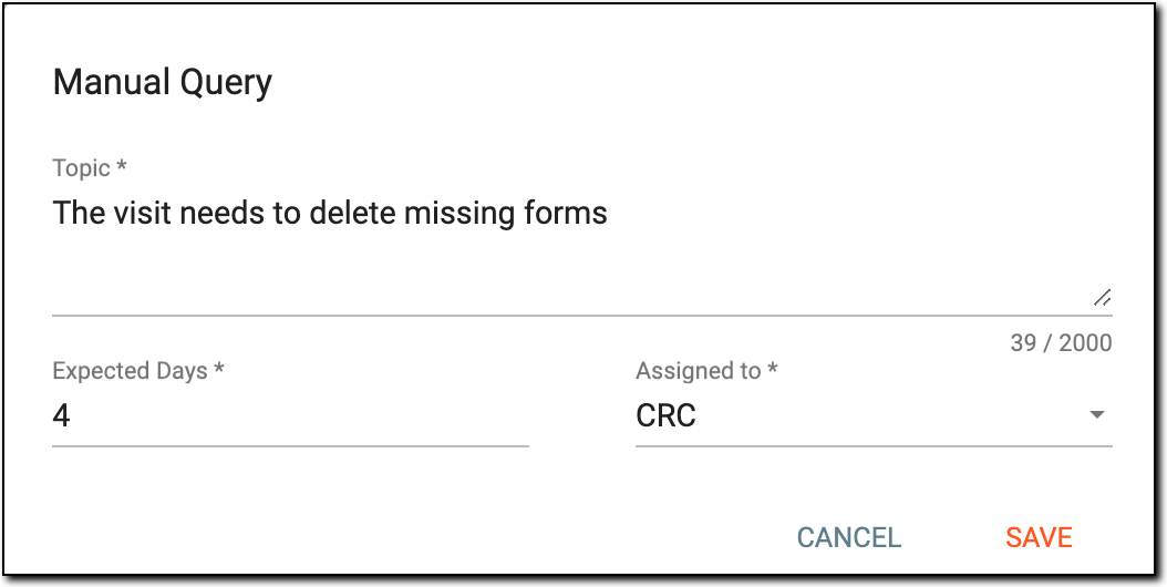 Entering manual query details