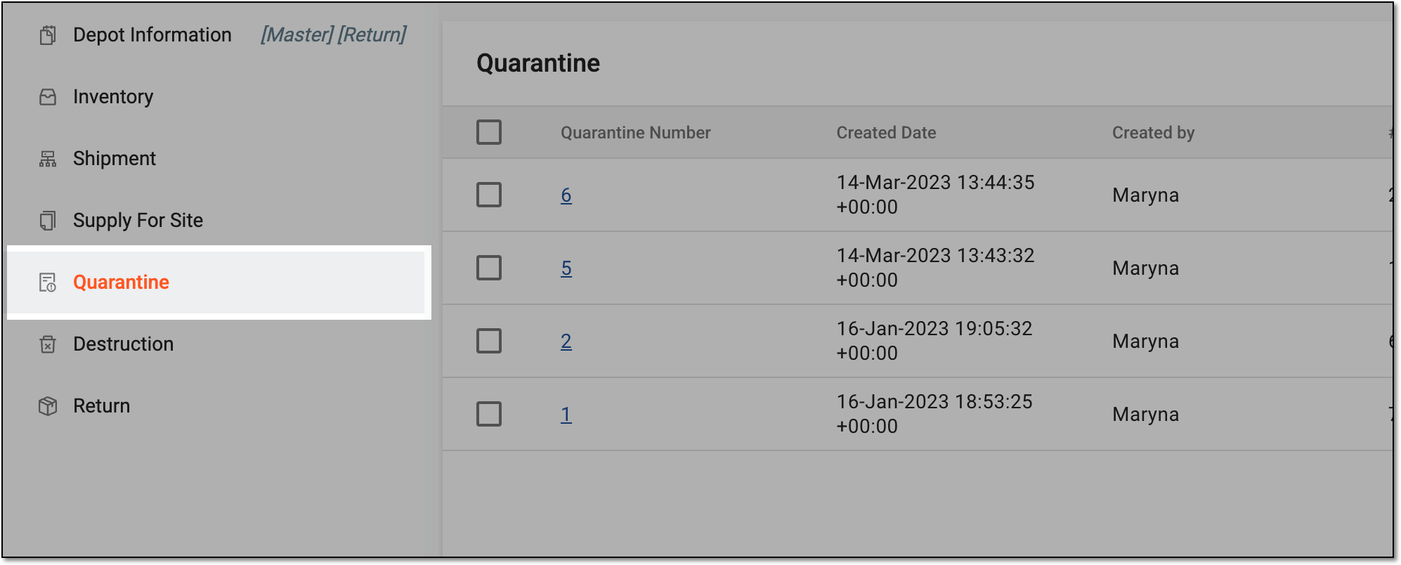 Accessing depot quarantine list