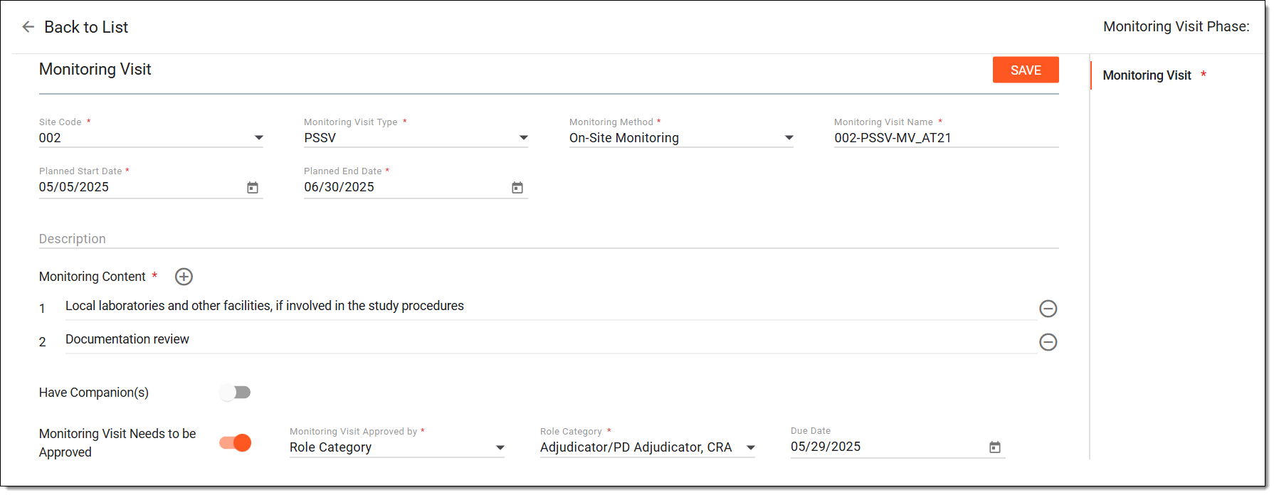 Creating monitoring visit