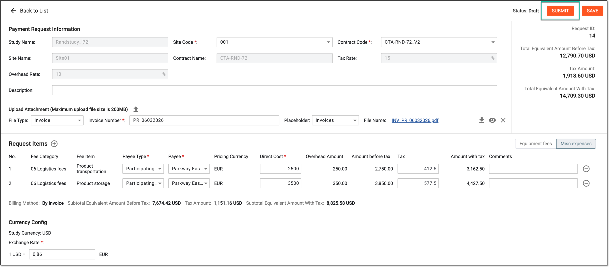 Submitting payment request