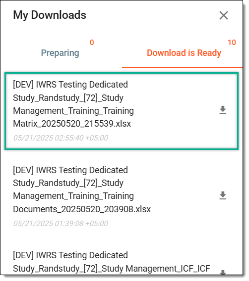 Downloading exported training matrix