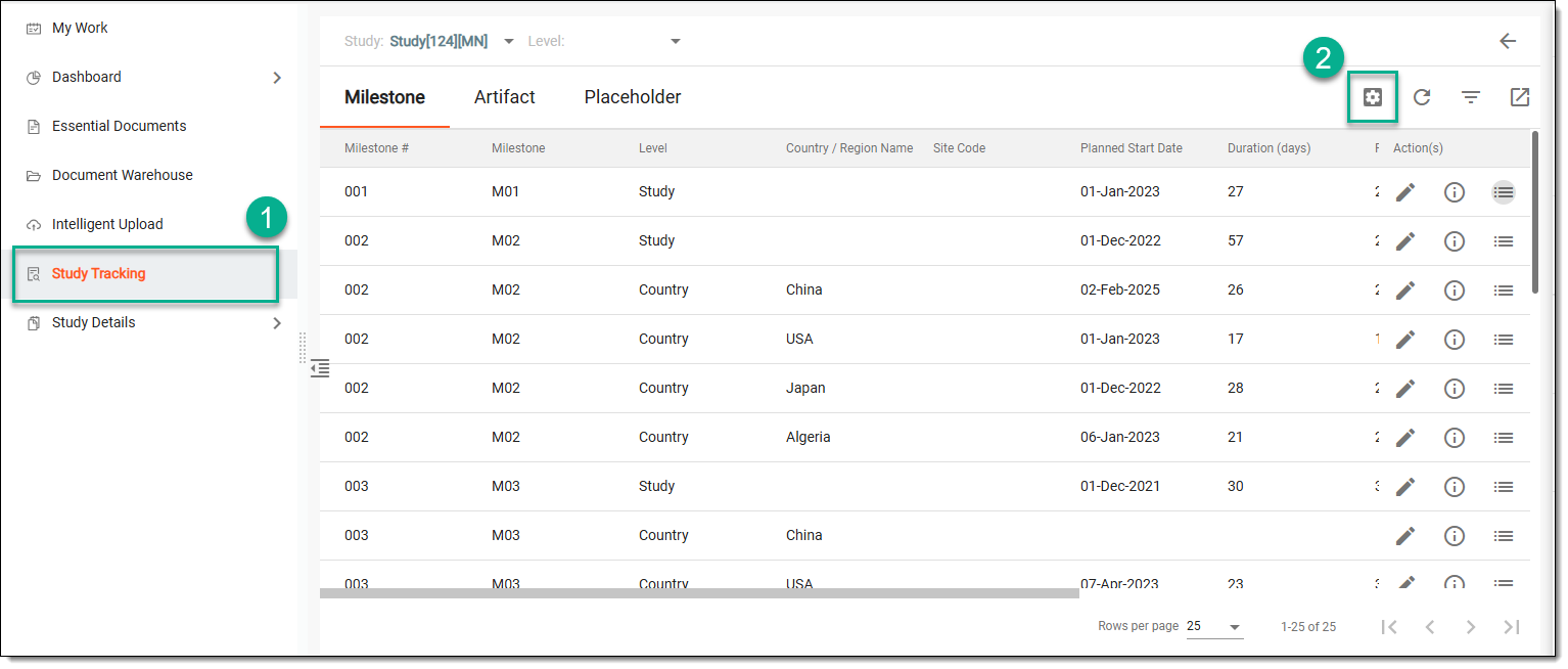 Accessing study tracking and milestone setting