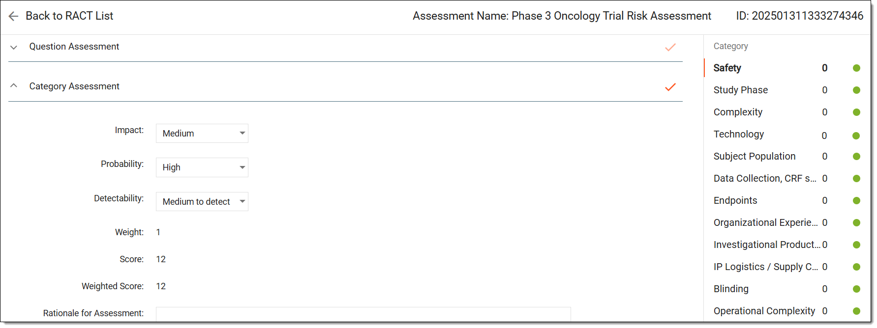 Assessing category