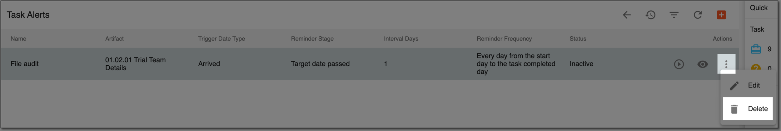 Selecting to delete task alert