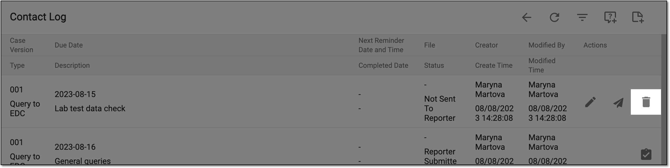 Example of deleting follow-up query