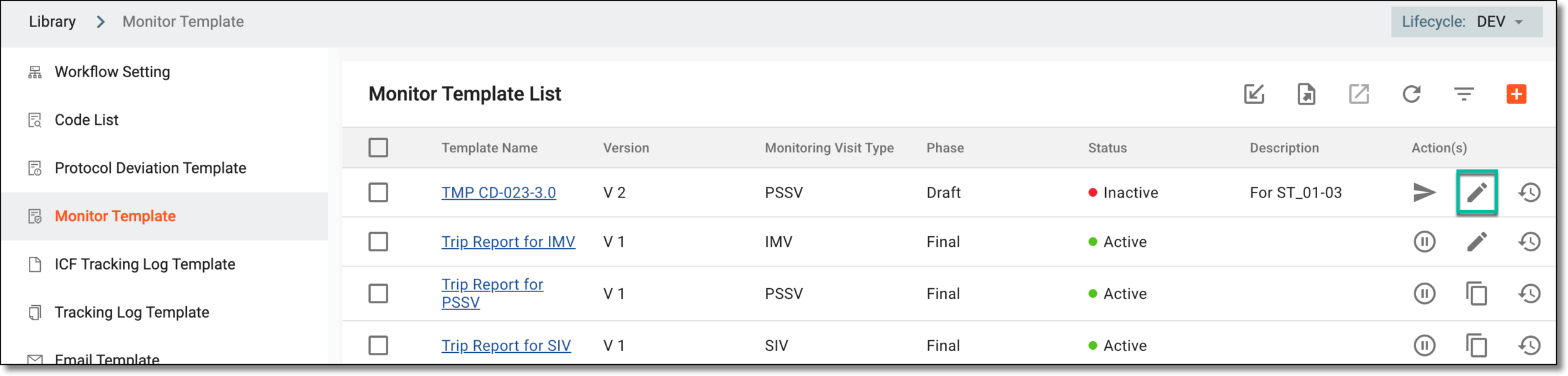 Selecting to edit monitor template