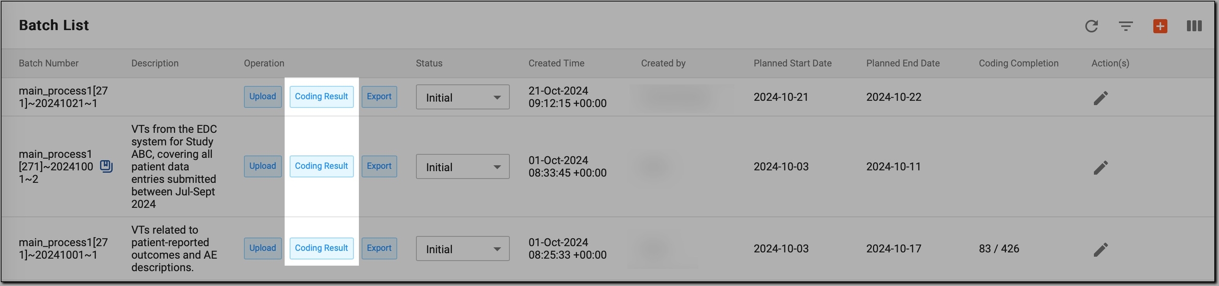 Accessing coding results for batch domains