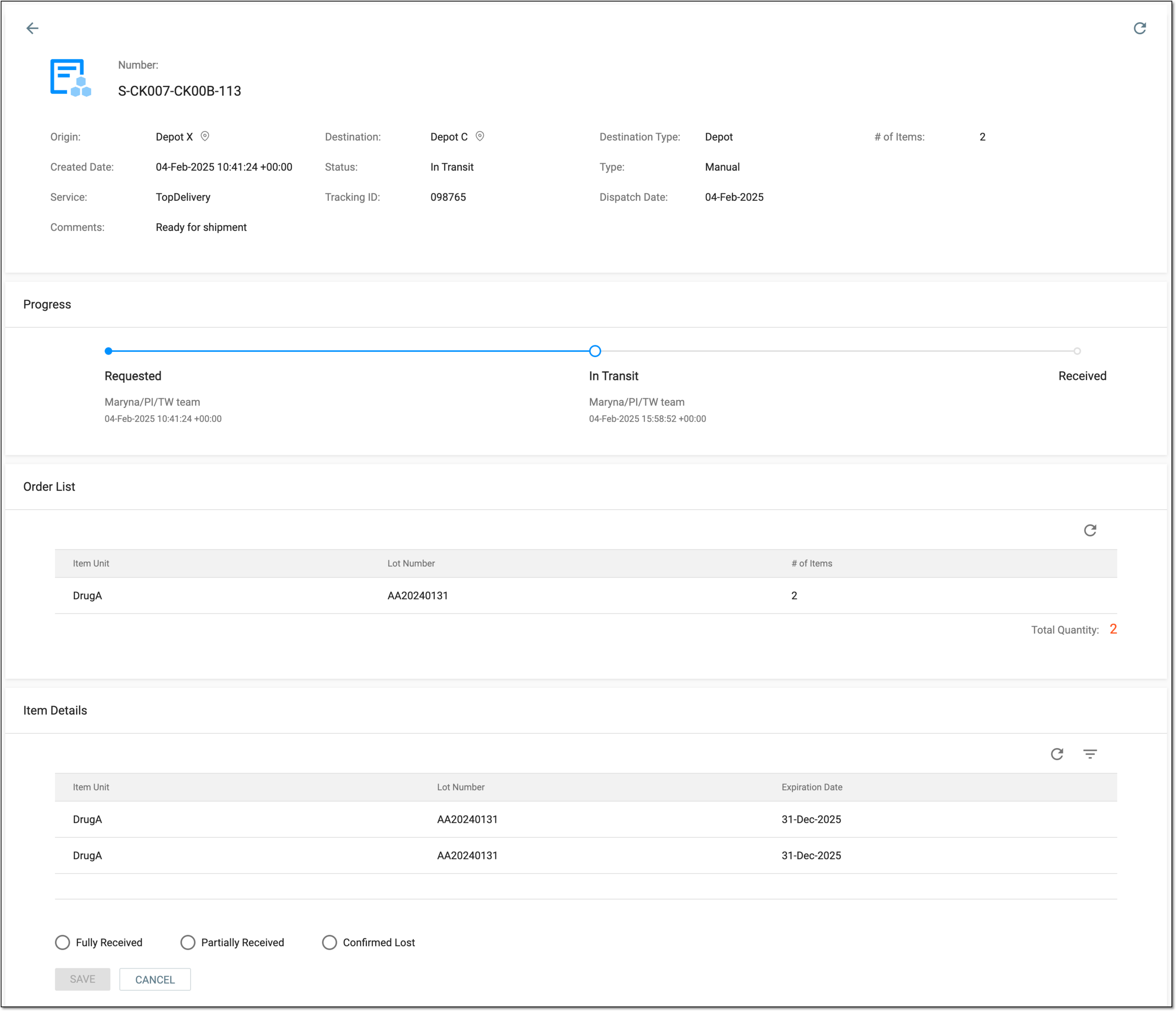 Reviewing shipment details before receipt