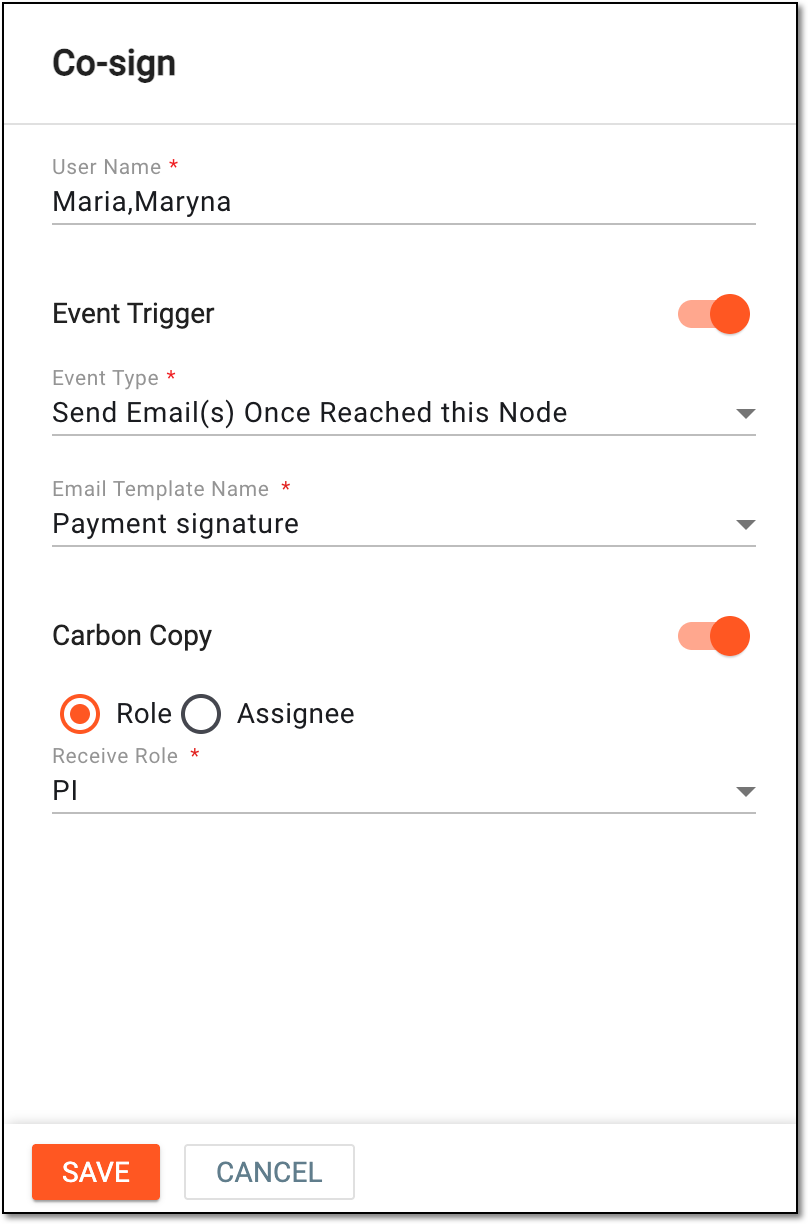 Configuring co-signature stage of payment workflow