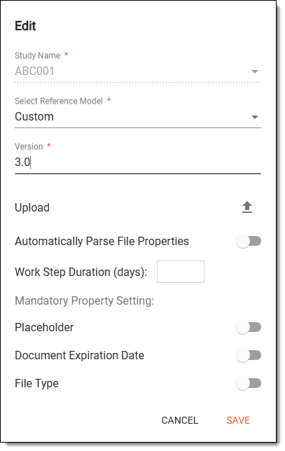 Configuring new study TMF base