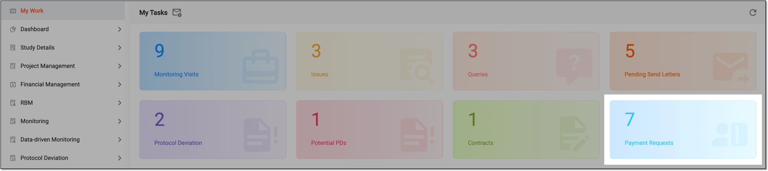 Selecting payment requests tile