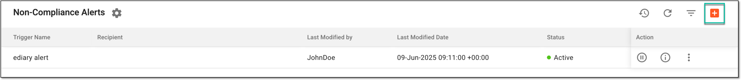 Selecting option to add new noncompliance alert
