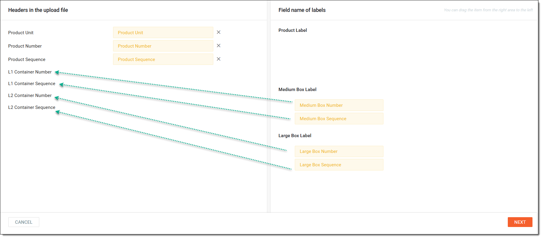 Mapping label fields to file headers