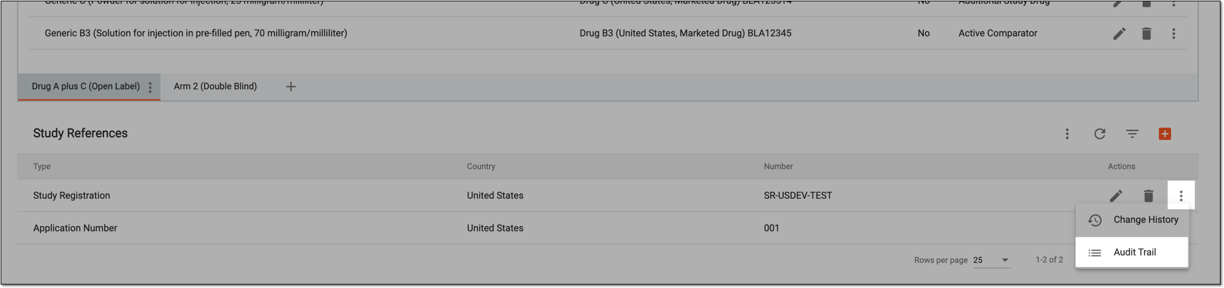Selecting to view audit trail