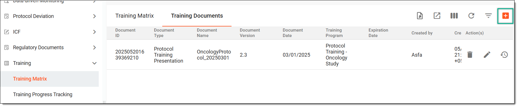 Selecting to create training document
