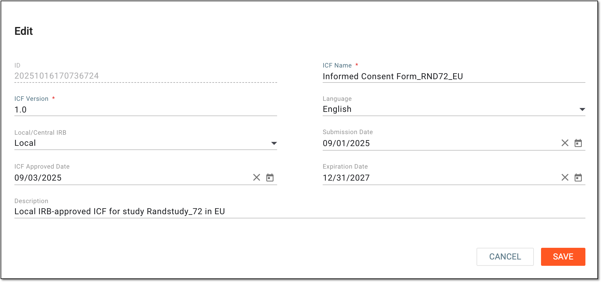 Editing master ICF listing record details