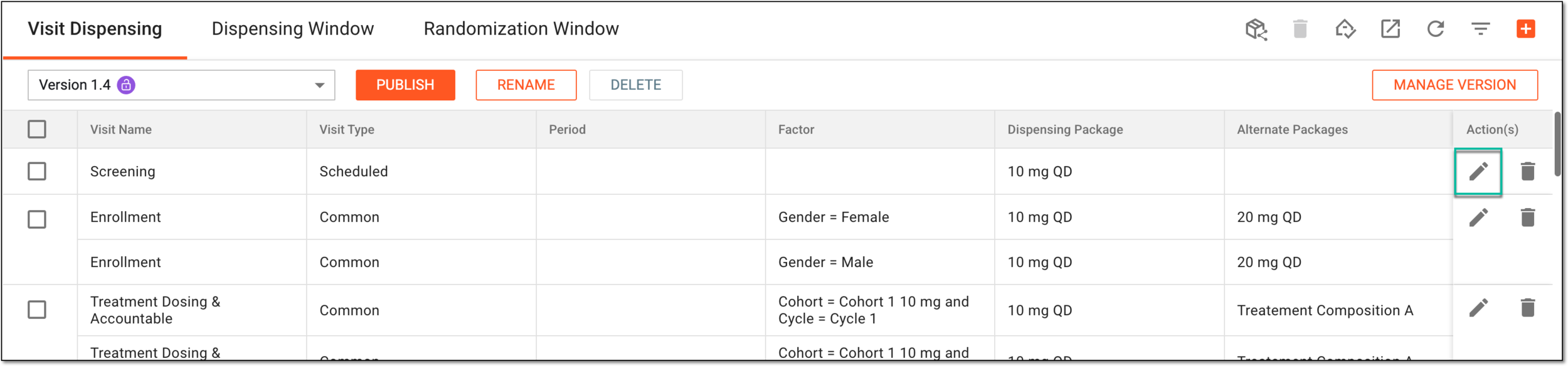 Selecting option to edit dispensing visit