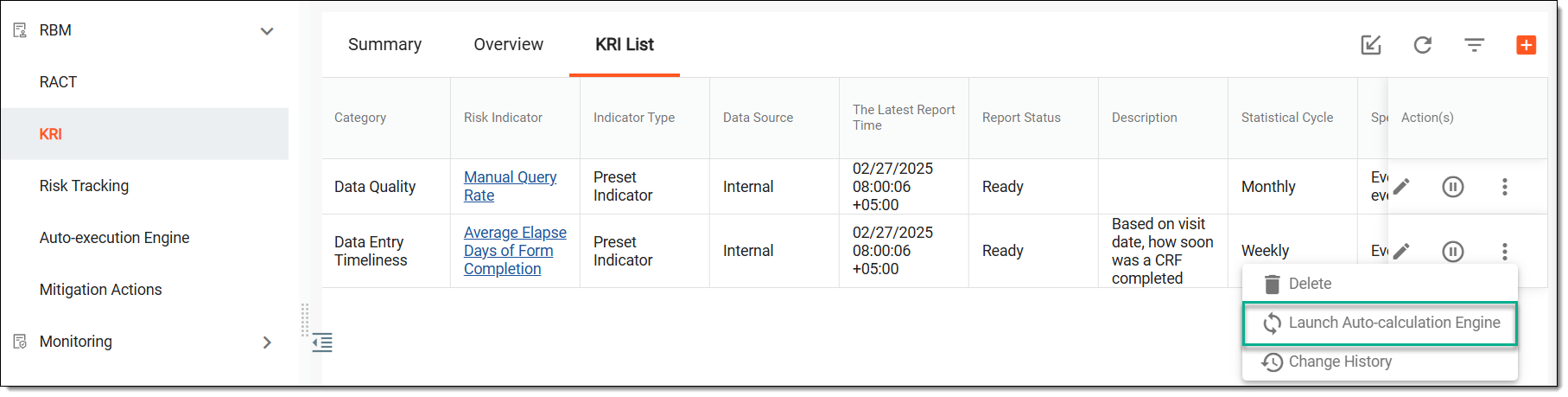 Launching autocalculation engine