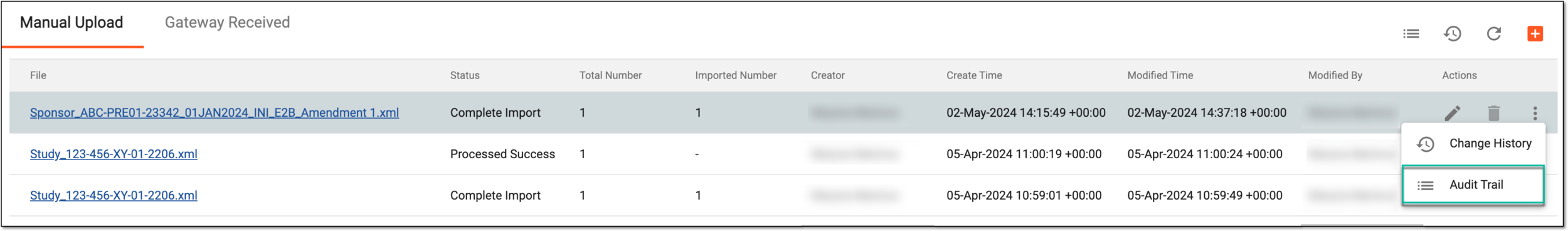 Selecting to view audit trail