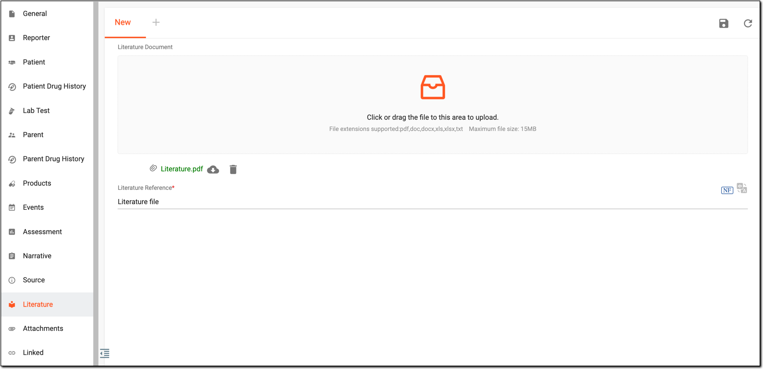 Uploading literature document