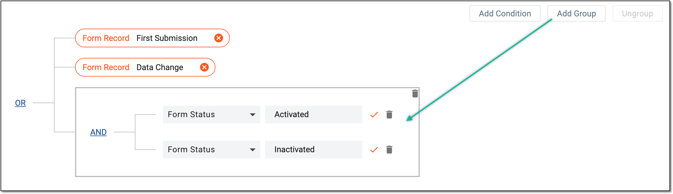 Adding trigger condition group