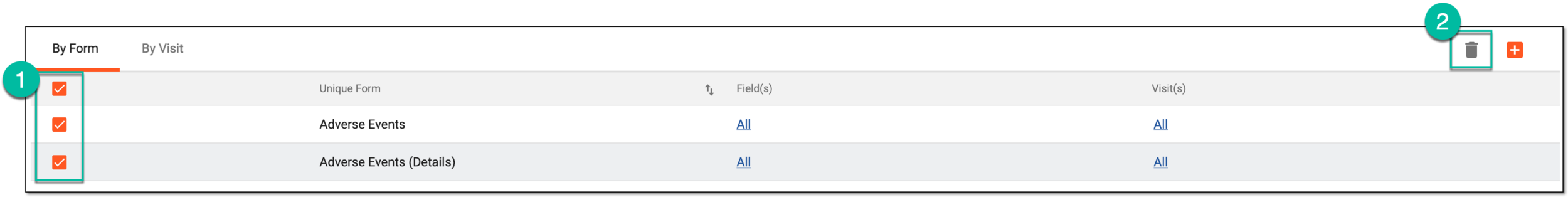 Deleting forms from tier