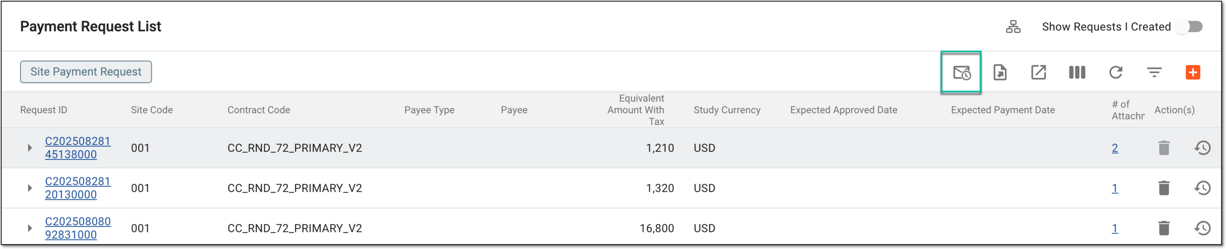 Accessing mail history for payment requests