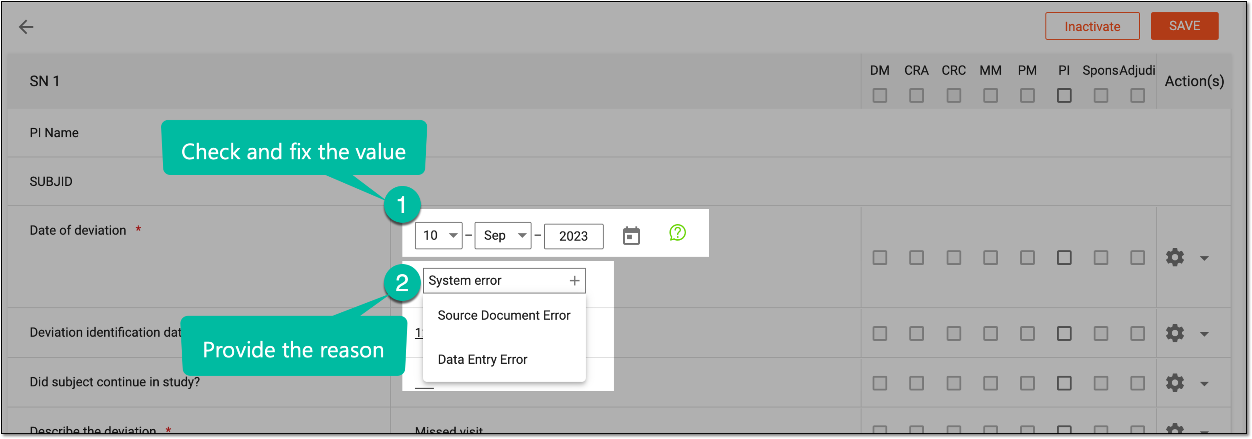 Fixing data with query and providing reason