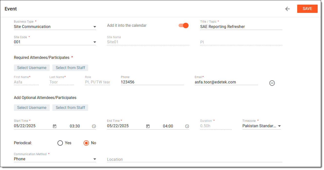 Scheduling event