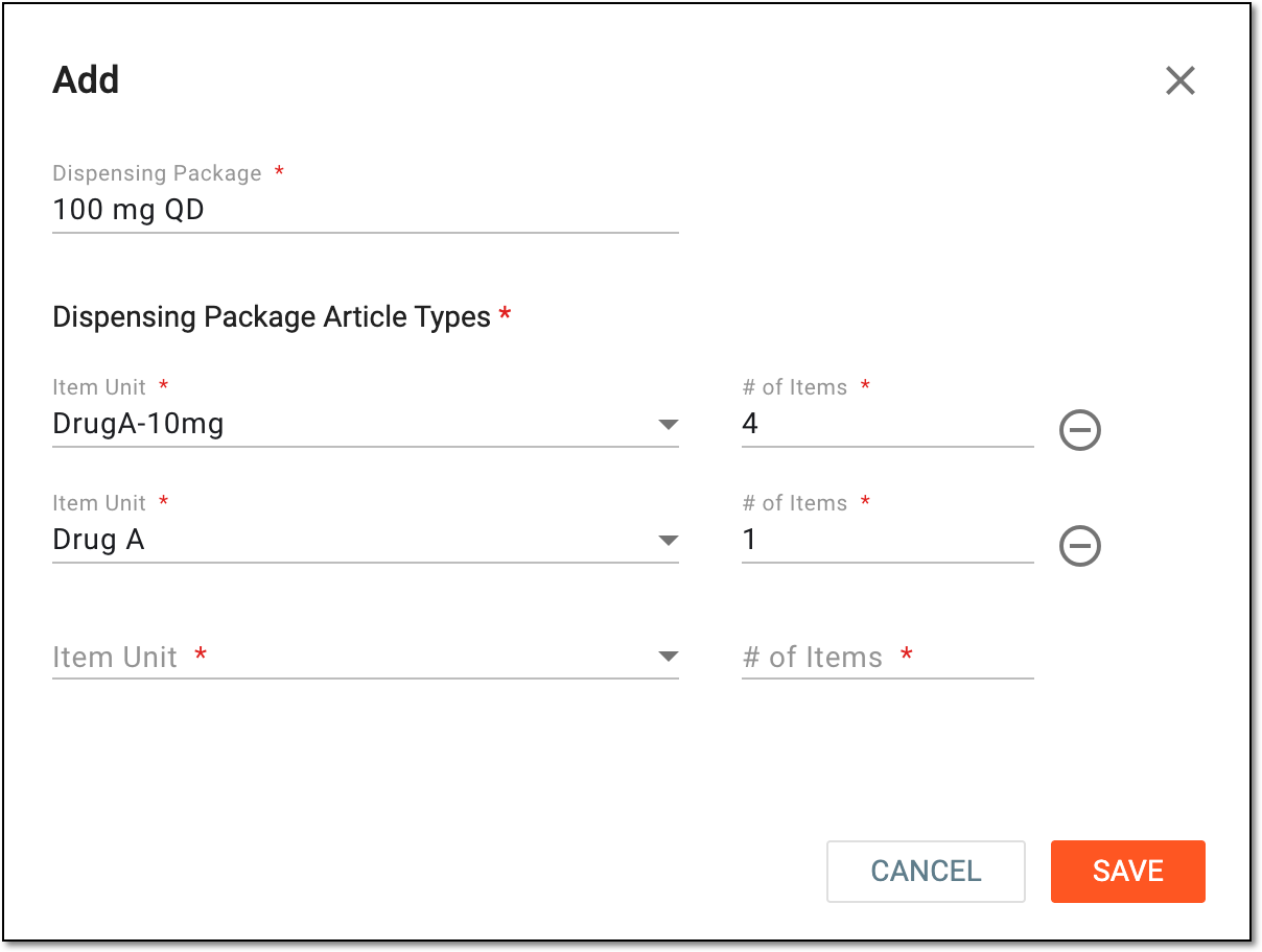 Creating new dispensing package