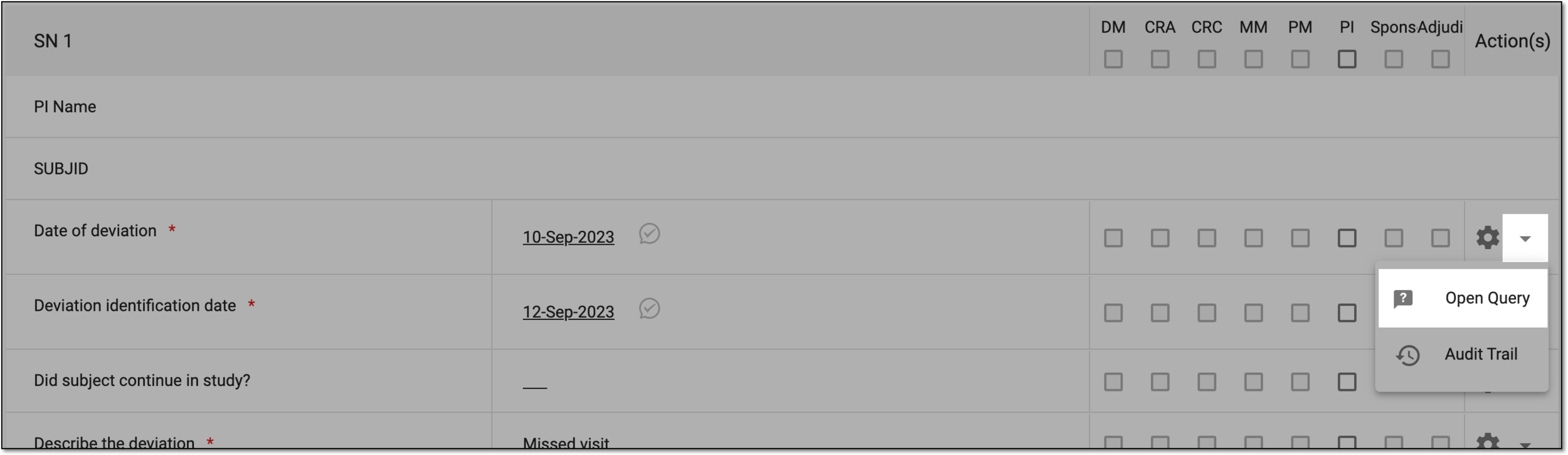 Selecting option to open query