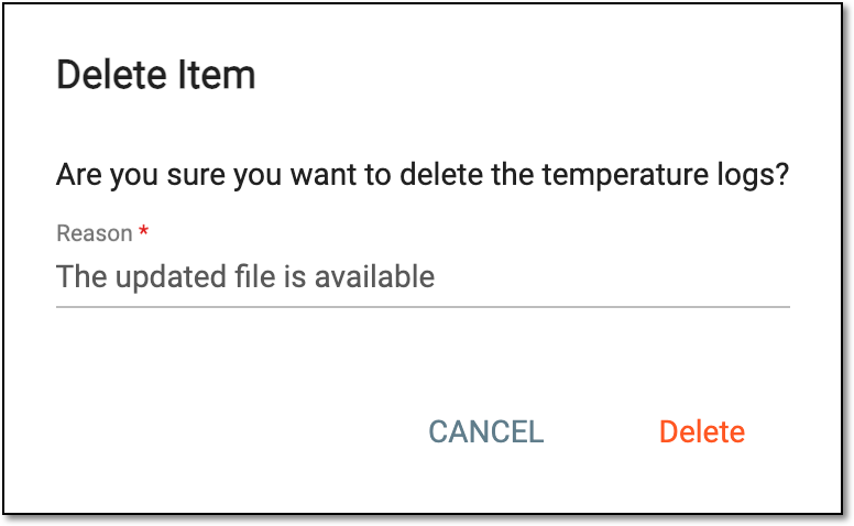 Confirming temperature log deletion