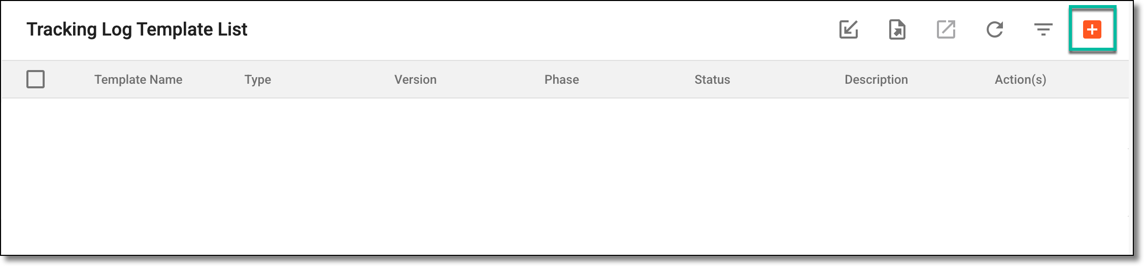 Selecting to create new tracking log template