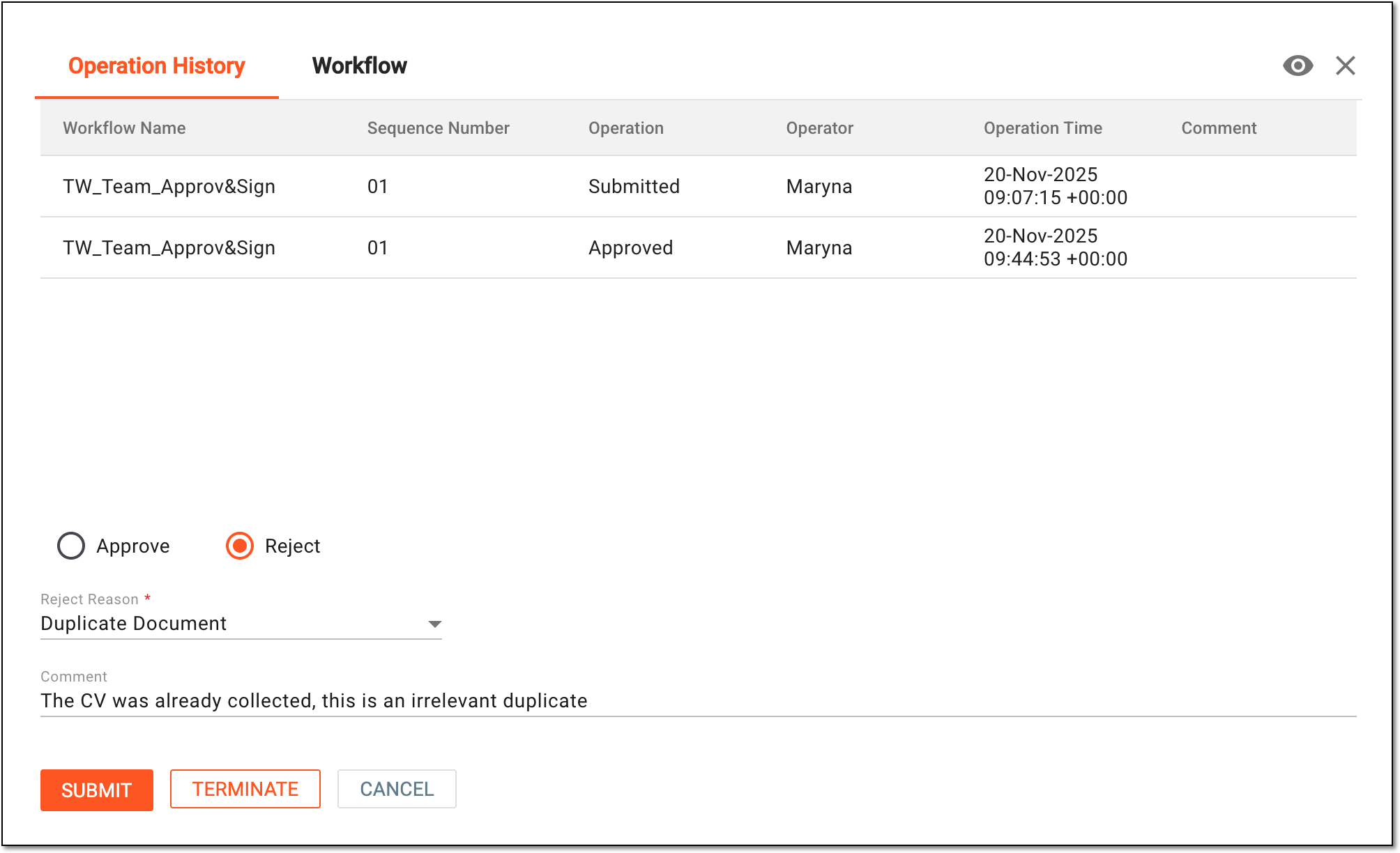 Rejecting file in document warehouse