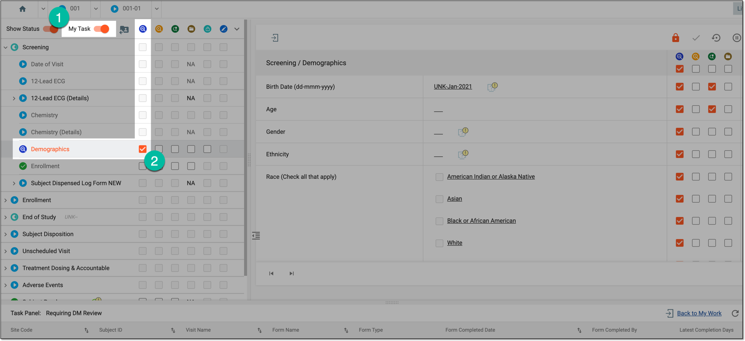 Performing DM review for CRF