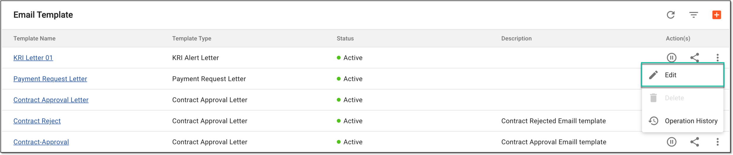 Selecting option to edit email template