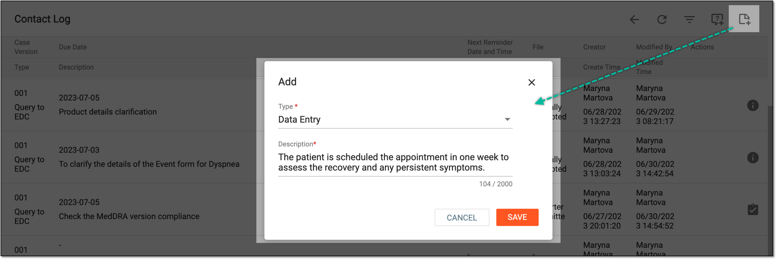 Adding case note